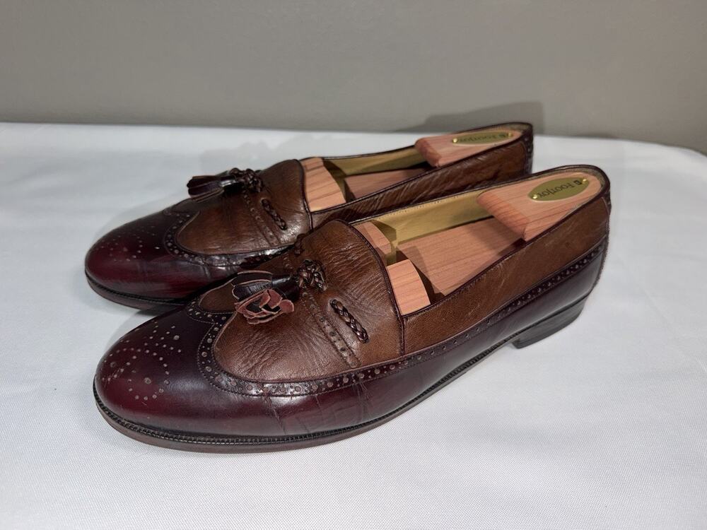 Mezlan Men’s Brown Leather Wingtip Tassel Loafers Slip-On Dress Shoes Size 10